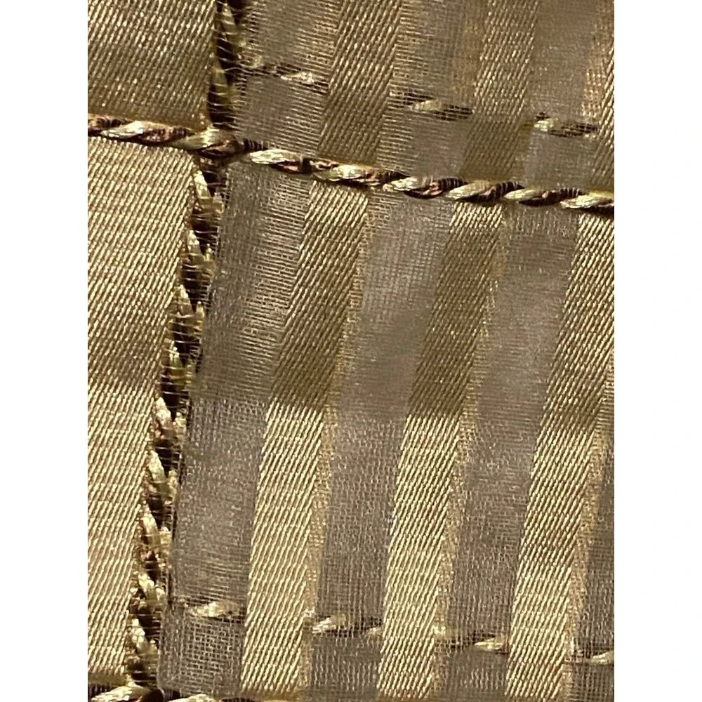 Set of 2 Gold/Cream 100% Sheer Silk Grid Window Curtain Panels 50” X 84” Drapery